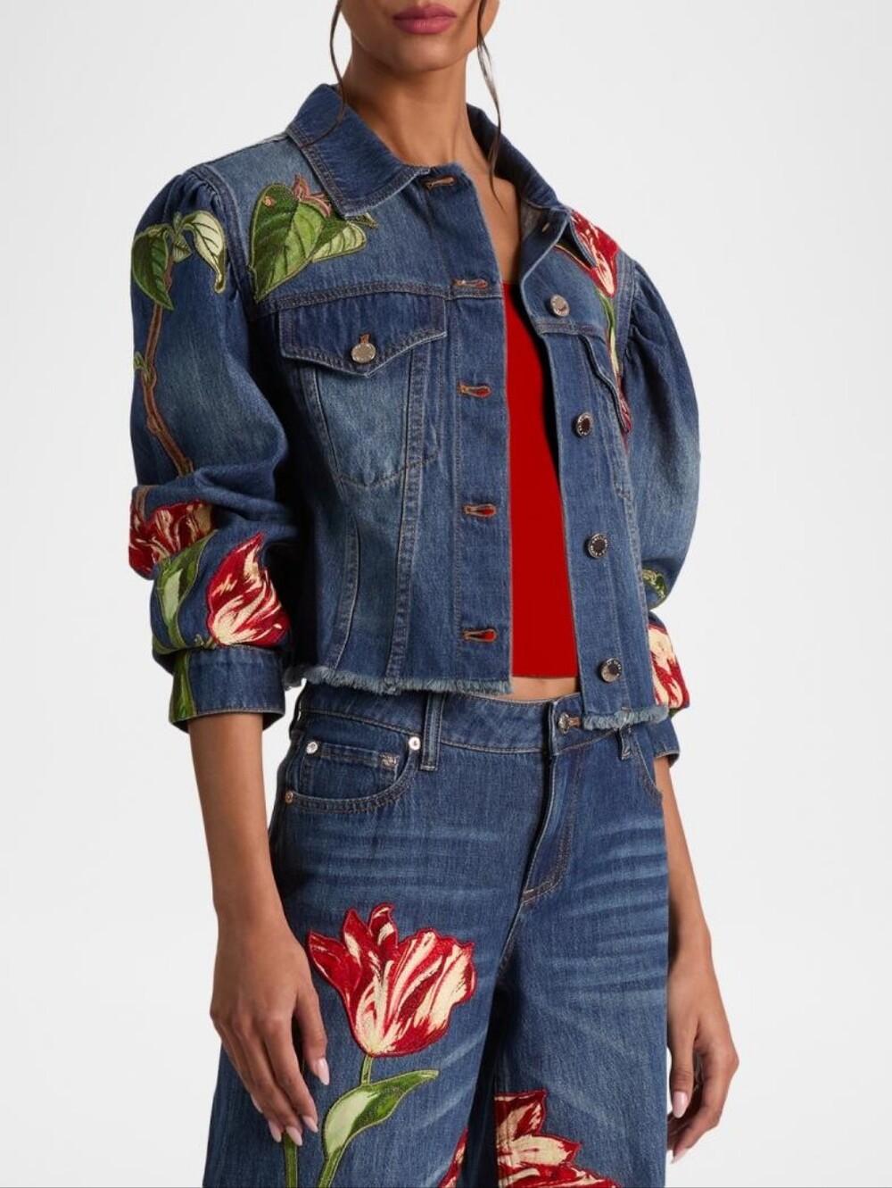 ALICE + OLIVIA Elijah Floral Embroidered Denim Jacket